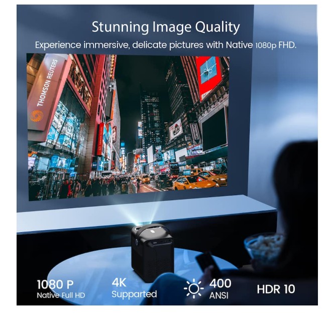 ETOE – D2 Pro 1080P Smart Projector, Android TV 12.0 & Netflix Certified, 300 ANSI, Dolby Audio, Auto Focus & Keystone – Black