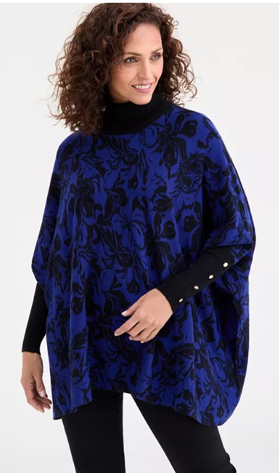 Women’s Printed Turtleneck Poncho Sweater, Macy’s Exclusive