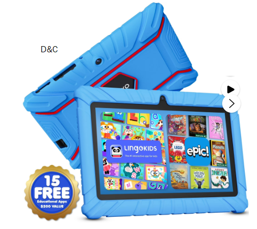 Contixo 7″ Kids Tablet 2025 Model with Epic! & Lingokids, Educational Android Tablet for Kids 3-12, 32GB, Parental Controls, Kid-Proof Case – Blue