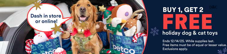 Buy 1 Get 2 Free Holiday Dog and Cat Toys at Petco