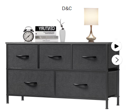 EDX 5 Drawer Dresser, Wide Chest of Drawers Nightstand Storage Tower Storage Fabric Dresser with Wood Top for Living Room, Bedroom, Hallway,Black