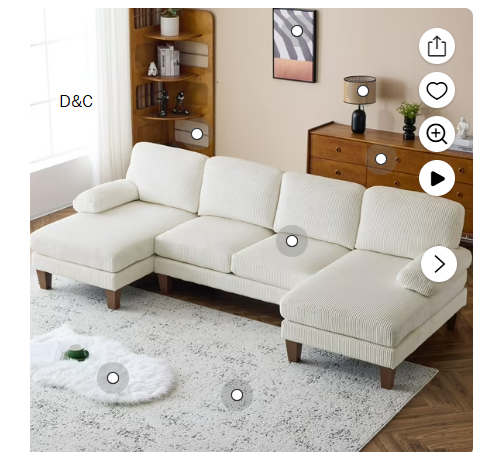 Ktaxon U-Shaped Sectional Sofa, 111″ Corduroy Couch, 4 Seat Lounge Sleeper with Double Chaise for Living Room Off White