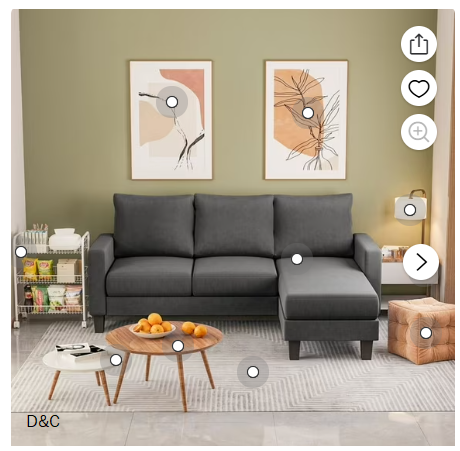 Furmax 70″ Convertible Sectional Sofa Couch 3-Seat L-Shaped Small Sofa Couch with Reversible Chaise for Small Living Room, Apartment and Small Space, Linen Dark Gray