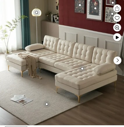Ktaxon Sectional Sofa, 4 Seats Tufted Linen Fabric Couch, U-Shaped Lounge Sleeper with Comfy Chaise for Living Room Beige