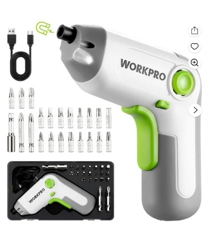 WORKPRO 3.6V White Cordless Screwdriver Set，Cordless & Rechargeable with Driver Bit Set and Sturdy Case，25PCS Drill/Driver Accessories