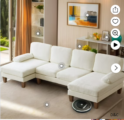 Ktaxon U-Shaped Sectional Sofa, 111″ Chenille Couch, 4 Seat Lounge Sleeper with Double Chaise for Living Room Off White