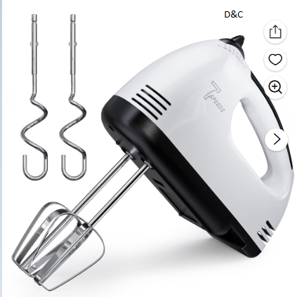 TINANA 7 Speed Hand Mixer Electric Handheld with Stainless Steel Beaters & Dough Hooks