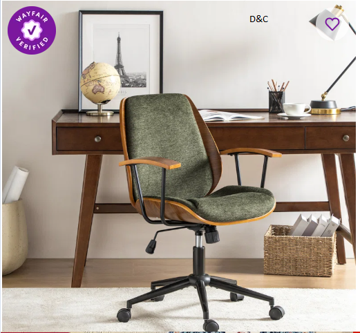 Oswina 37.75″H Modern Tilting Upholstered Solid Wood Office Chair with Bent Wood