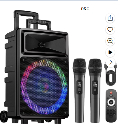 Seenda Karaoke Machine with 2 Wireless Microphones, Bluetooth Speaker, and Portable PA System