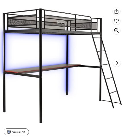 X Rocker HQ Twin Gaming Bunk Bed with Built-In Shelving and LED Lighting, Black