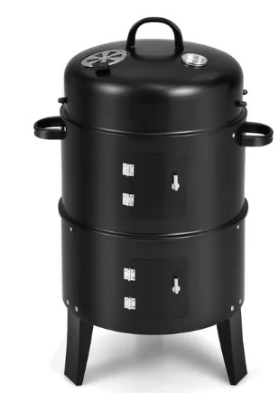 Costway3-in-1 Vertical Charcoal Smoker Portable BBQ Smoker Grill with Detachable 2 Layer