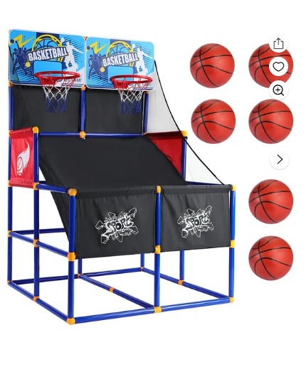 Basketball Hoop for Kids, Arcade Basketball Game Set 2 Player, Outdoor Indoor Basketball Hoop with 6 Balls with Pump, Basketball Goal for Children Toddlers, Sports Toys for 3-6 Year Old Boys Girls