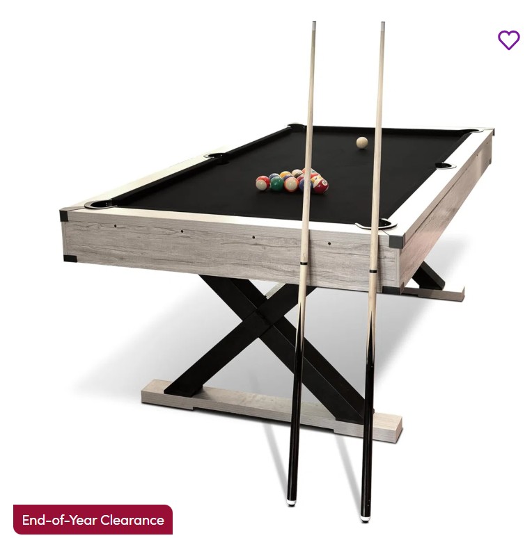 7 Ft Billiard Tables, Pool Table With 2 Cue Sticks, Billiard Balls, Cues, Cleaning Brush, X-legs, 84″ L X 46.5″ W X 32.7″ H,