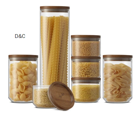 Holden 7-Piece Stackable Glass Storage Canister Set with Wood Lids (Set of 7)