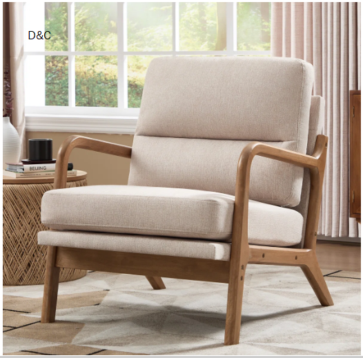 25.59” Wide Upholstered Fabric Accent Armchair With Solid Wood Leg