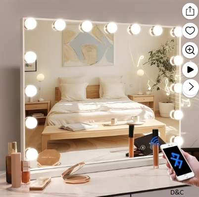 Fenchilin 23”x18” Vanity Mirror with Lights Bluetooth Tabletop Wall Mount Metal White