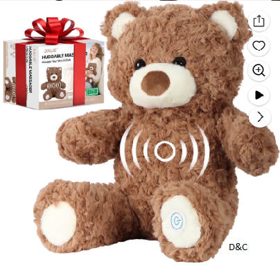 Teddy Bear Huggable Massager with Vibration, Vibrating Massager for Neck Back, Relaxing, Animal Electric Massager, Portable Travel Gift for Women & Men