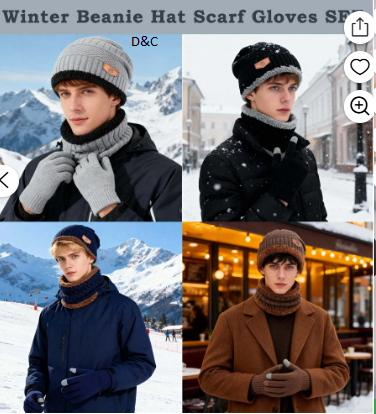 REDESS Men’s Winter Beanie Hat Scarf and Touch Screen Gloves Set for Women,Black