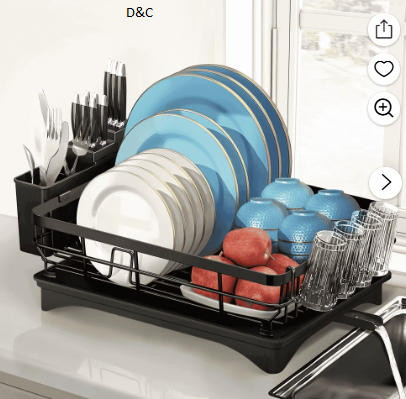 Riousery All-in-One Dish Drying Rack with Drain Board, Utensil Holder and Cup Holder, Kitchen Counter Organizer