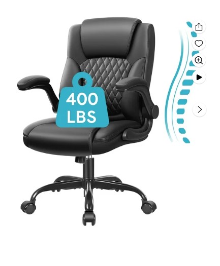 COOLHUT Leather Office Chair, Big and Tall Office Chair 400LBS Wide Seat Ergonomic Computer Desk Chair High Back Executive Leather Chair Adjustable Task Chair Lumbar Back with 8-Year Warranty, Black