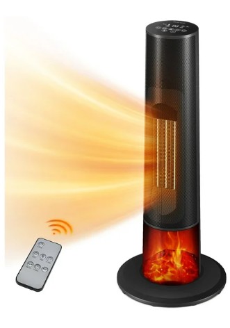Flamemore Tower Space Heaters with Fireplace 1500W,Portable Electric Heater with 12H Timer, Remote Control, Oscillation Tip-Over and Overheat Protection for Home & Office