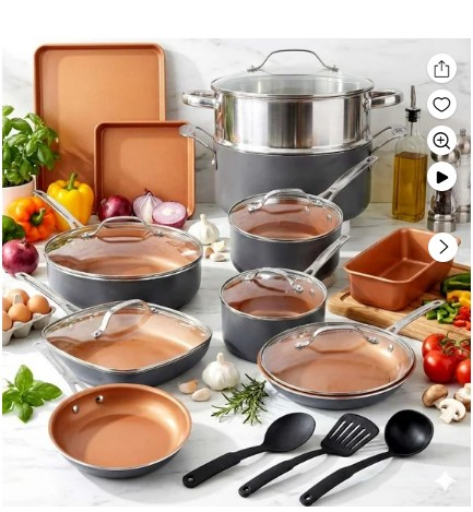 Gotham Steel TRUE VALUE 20 Pc Ceramic Pots and Pans Set Non Stick, Ceramic Cookware Set with Bakeware, Pot and Pan Set with Utensils, Non Stick Pots and Pan Set, Oven & Dishwasher Safe, Copper