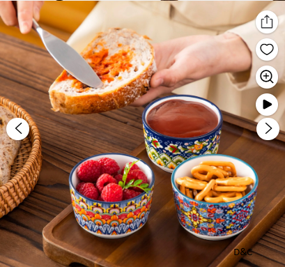 MALACASA 3 OZ Ramekins Set of 6, Porcelain Dessert Baking Dishes Cups, Small Bowl Dip