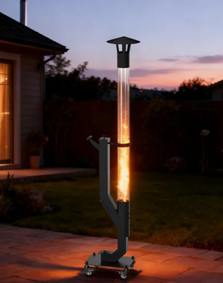 Airdown 64″ Portable Pellet Patio Heater with Wheels, Outdoor Patio Heater with Rain Cap, Wood Pellets Heater for Patio, Camping, Backyard