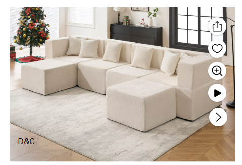 BEHOST 130″ Oversized Modular Sectional Sofa for Living Room, Chenille Cloud Couch with 6 Pillows, Beige