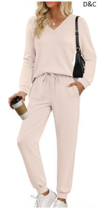 Fantaslook Two Piece Sets for Women Fall Outfits Fashion Lounge Sets V Neck Tops Long Pants