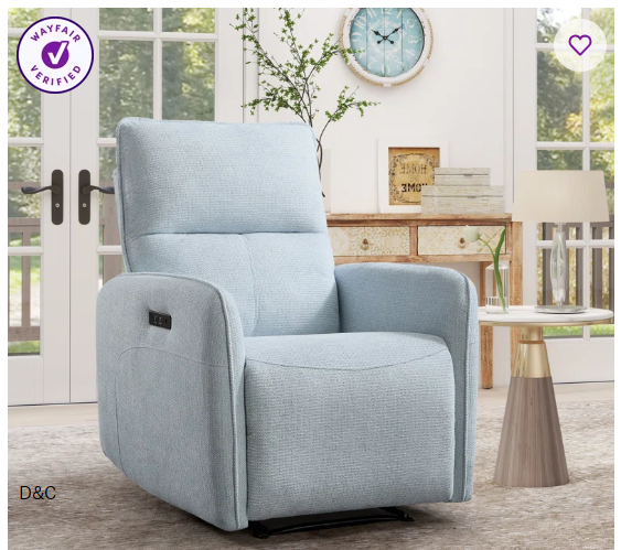 29.5″ Wide Sleek Modern and Upholstered Soft Power Recliner with Charging Ports