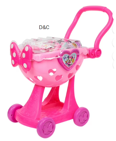 Disney Junior Minnie Mouse Bowtique Shopping Cart, 9-piece Plastic Grocery Set , Ages 3 and up