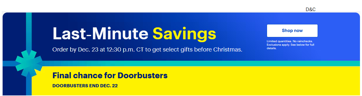 BestBuy doorbusters ends 22nd Dec