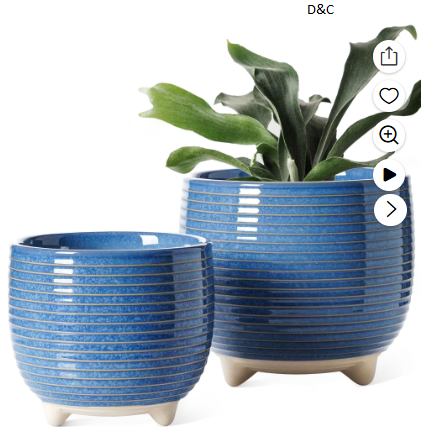 BEMAY Ceramic Flower Pots, Set of 2 Plant Pots (6.4″+5.1″) Planter with Drainage & Plug, Reactive Glaze Blue Pots