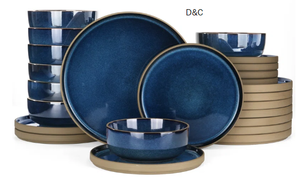 24 Pieces Stoneware Dinnerware Set, Plates And Bowls Set For 8