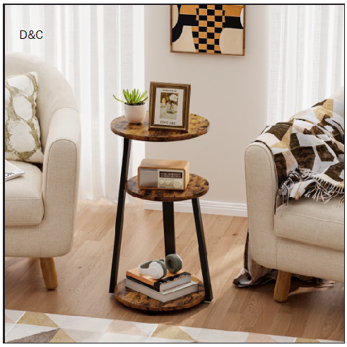 Vernestine Round End Table Side Table with 3-Tier Shelves