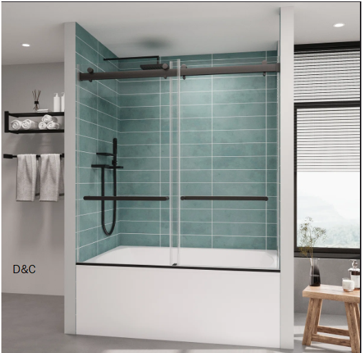 ROOMTEC Frameless Bathtub Shower Doors 56-60 W x 60 H, Double Sliding Tub Shower Door with Tempered A41800570E-Tub-NHF