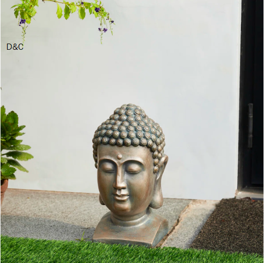 16″H MGO Faux Bronze Buddha Head Garden Statue