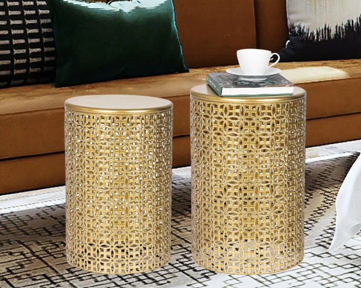 Arvil Golden Round Metal End Table(set of 2)
