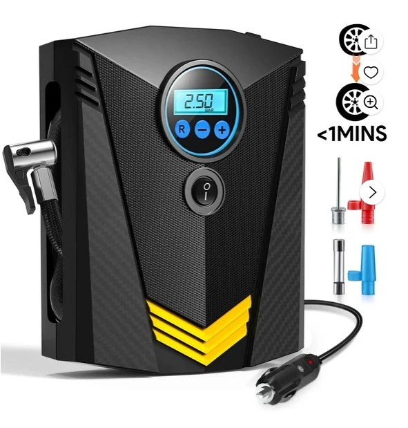 Qunler Tire Inflator, 12V Portable Air Compressor with Fast Inflation, Tire Inflator – Black