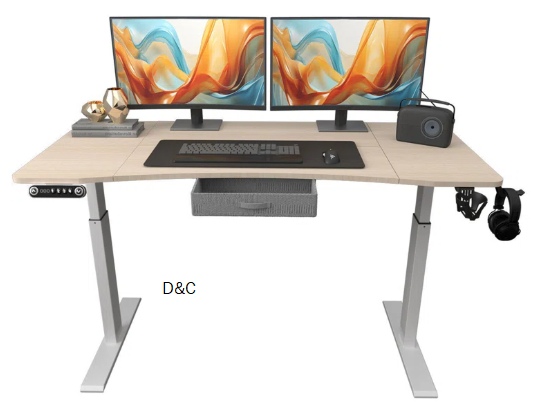 Fumiki 63″ Curved Dual Motor Adjustable Height Standing Desk With Drawer