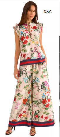 Vince CamutoWomen’s Satin Floral-Print Ruffled Sleeve Top