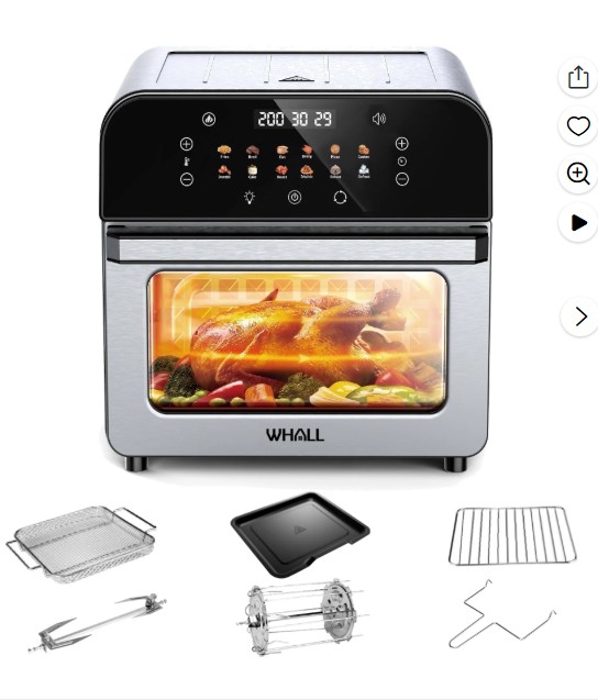 Whall 12QT Touchscreen Air Fryer Toaster Oven, 12 Pre-set Menus, Clear Window, Less Oil