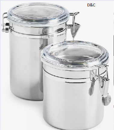 Arch StudioStainless Steel Clamp-Lid Canisters, Set of 2
