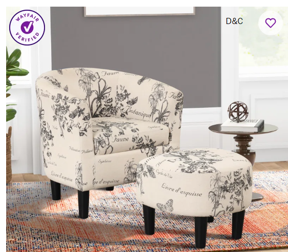 Pamplona 26″ W Modern Stylish Soft and Breathable Upholstered Barrel Chair and Ottoman