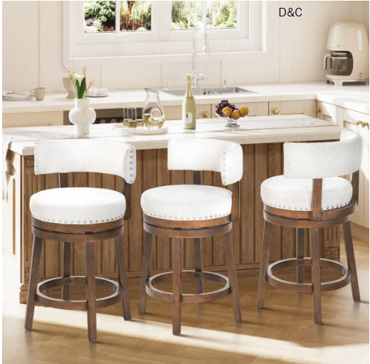 360° Swivel Upholstered Counter & Bar Stool with Solid Wood Frame, Backrest & Footrest