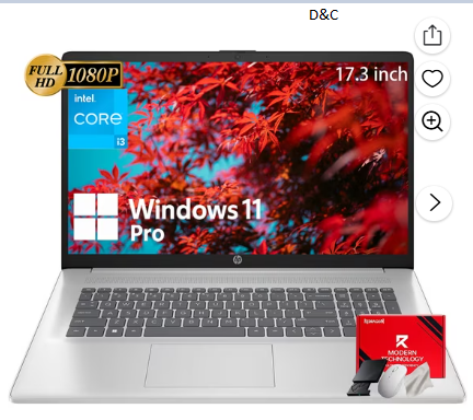 HP 17 inch Laptop, 17.3″ FHD IPS Anti-Glare Display