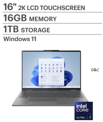 Lenovo – Yoga 7i 2-in-1 16″ 2K Touchscreen Laptop – Intel Core Ultra 7 155U 2023 – 16GB Memory – 1TB SSD – Storm Grey