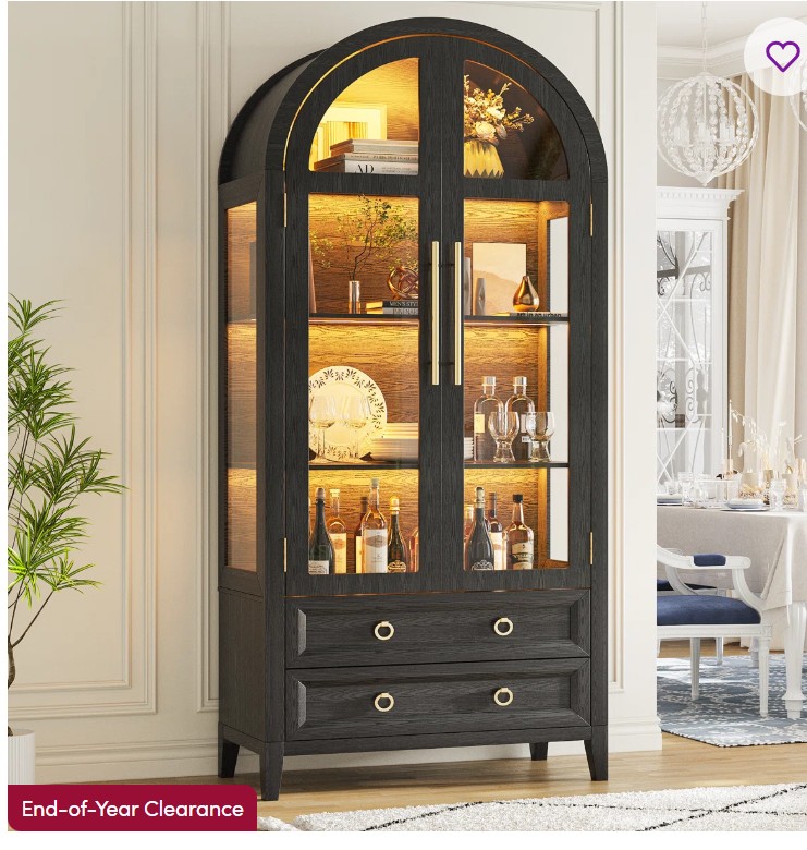 Freestanding Arch Display Cabinet with 3-Color Light Modes and Motion Sensor