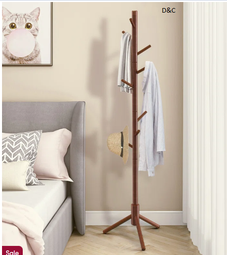 Adosinda 8 – Hook Freestanding Adjustable Solid Wood Coat Rack for Bedroom, Closet, Entrance